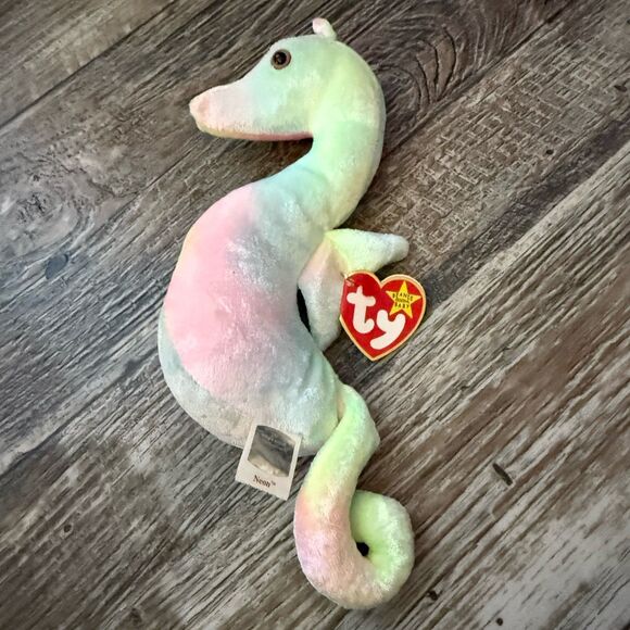 Ty Beanie Babies Seahorse “Neon” Plush - Picture 1 of 6